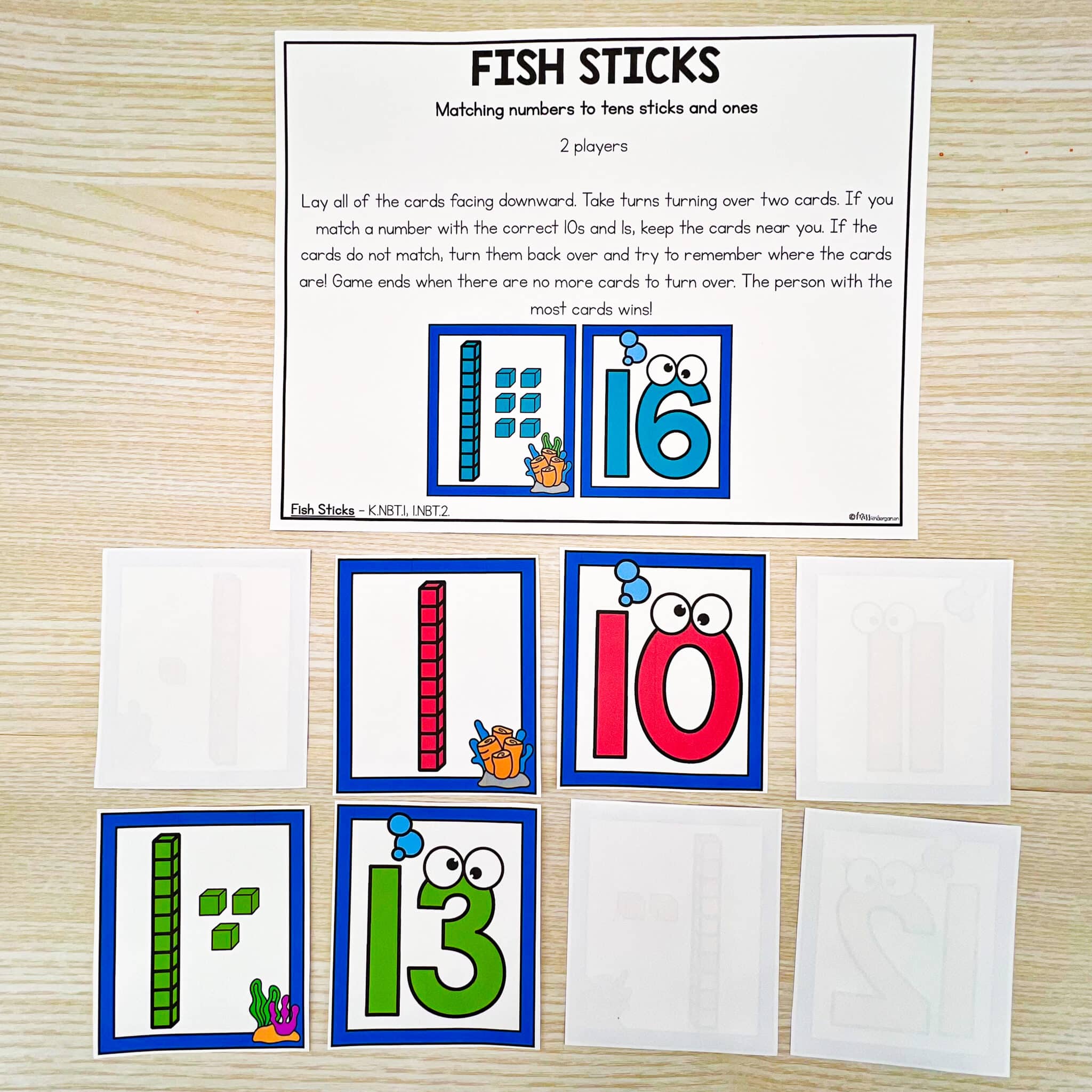 Fish sticks game cards and instructions