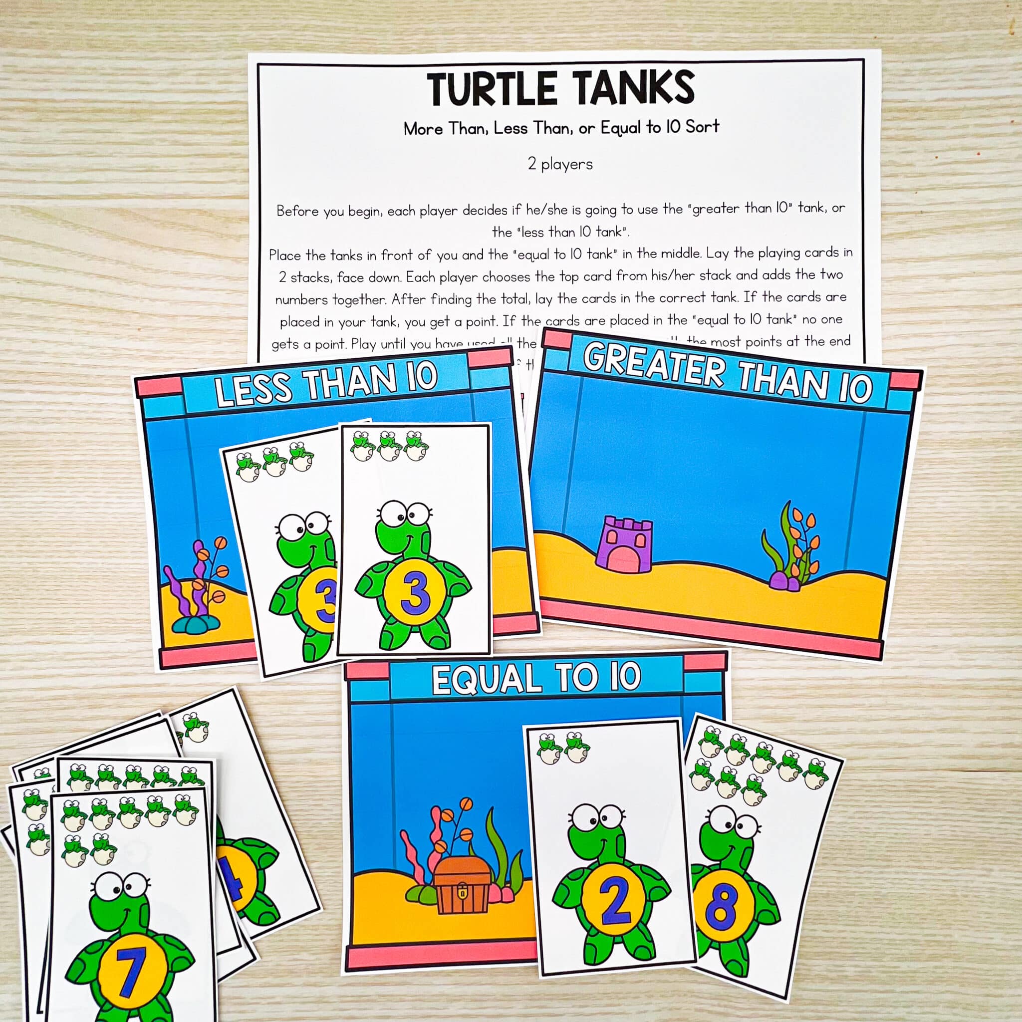 Turtle Tanks instruction sheet and printed game pieces
