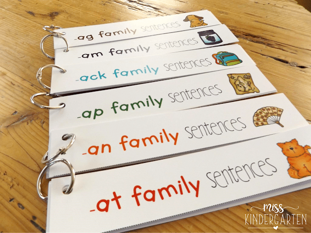 Multiple word family sentence packets on binder rings