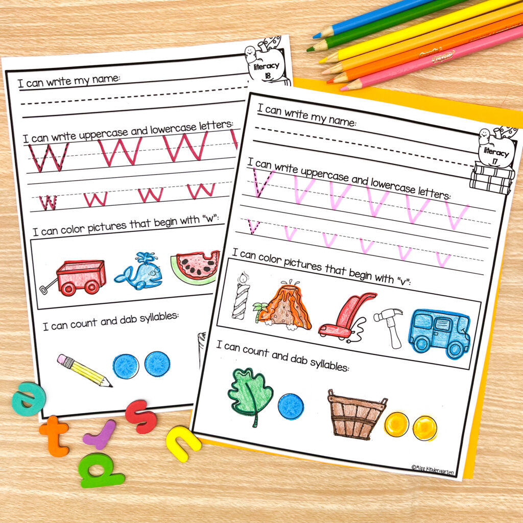 Literacy morning work printables with handwriting practice