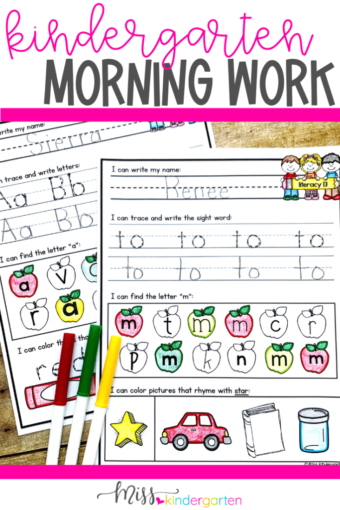 morning work activities for kindergarten