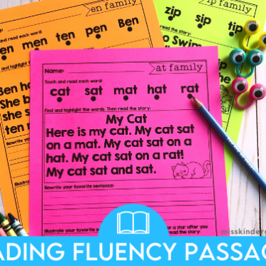 FREE Kindergarten Reading Fluency Passages