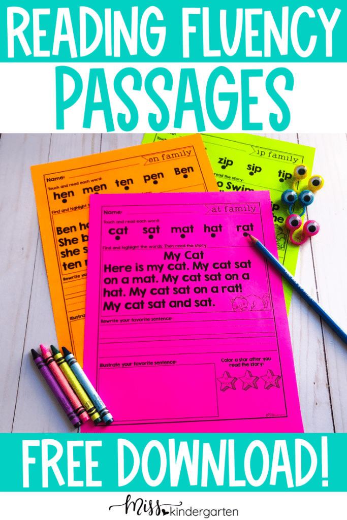 free kindergarten reading fluency passages miss kindergarten