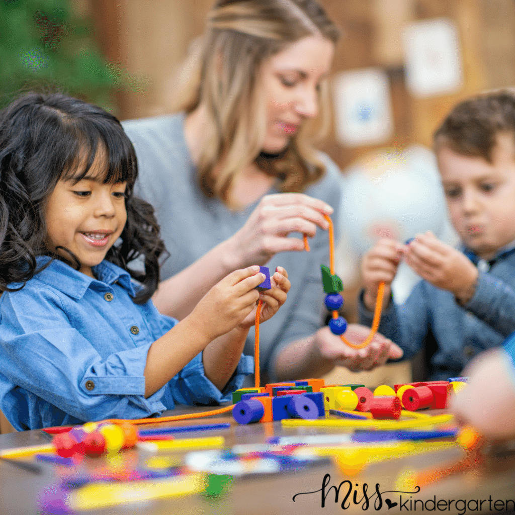 stringing beads is a great activity to help students with fine motor skills