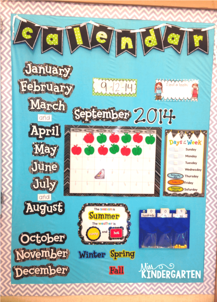 Use bulletin board space to create interactive learning spaces like this calendar board