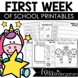 First Week of Kindergarten No Prep Printables Back to School Worksheets