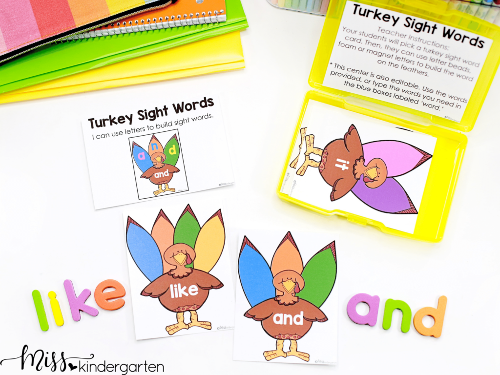 Help students practice reading and spelling sight words with these fun turkey cards.