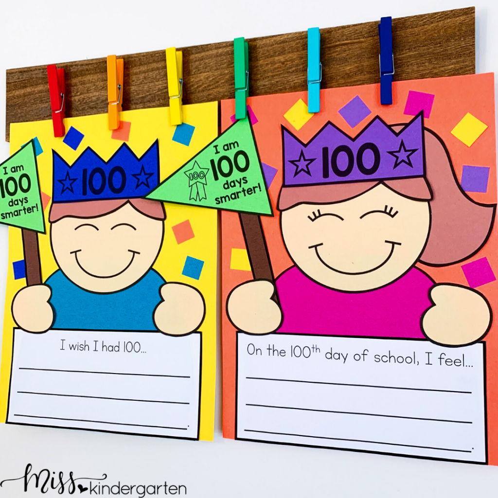 These adorable 100th Day of School crafts will not only help your students practice their fine motor skills but also practice writing sentences.