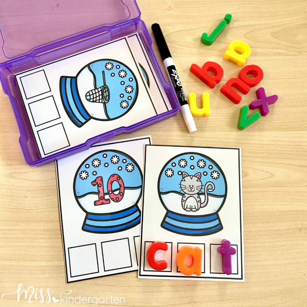 Snowglobe task cards with magnetic letters