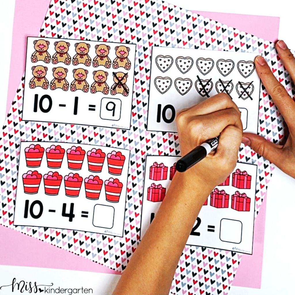 These low prep February math centers will helps your students work on number sense, addition and subtraction
