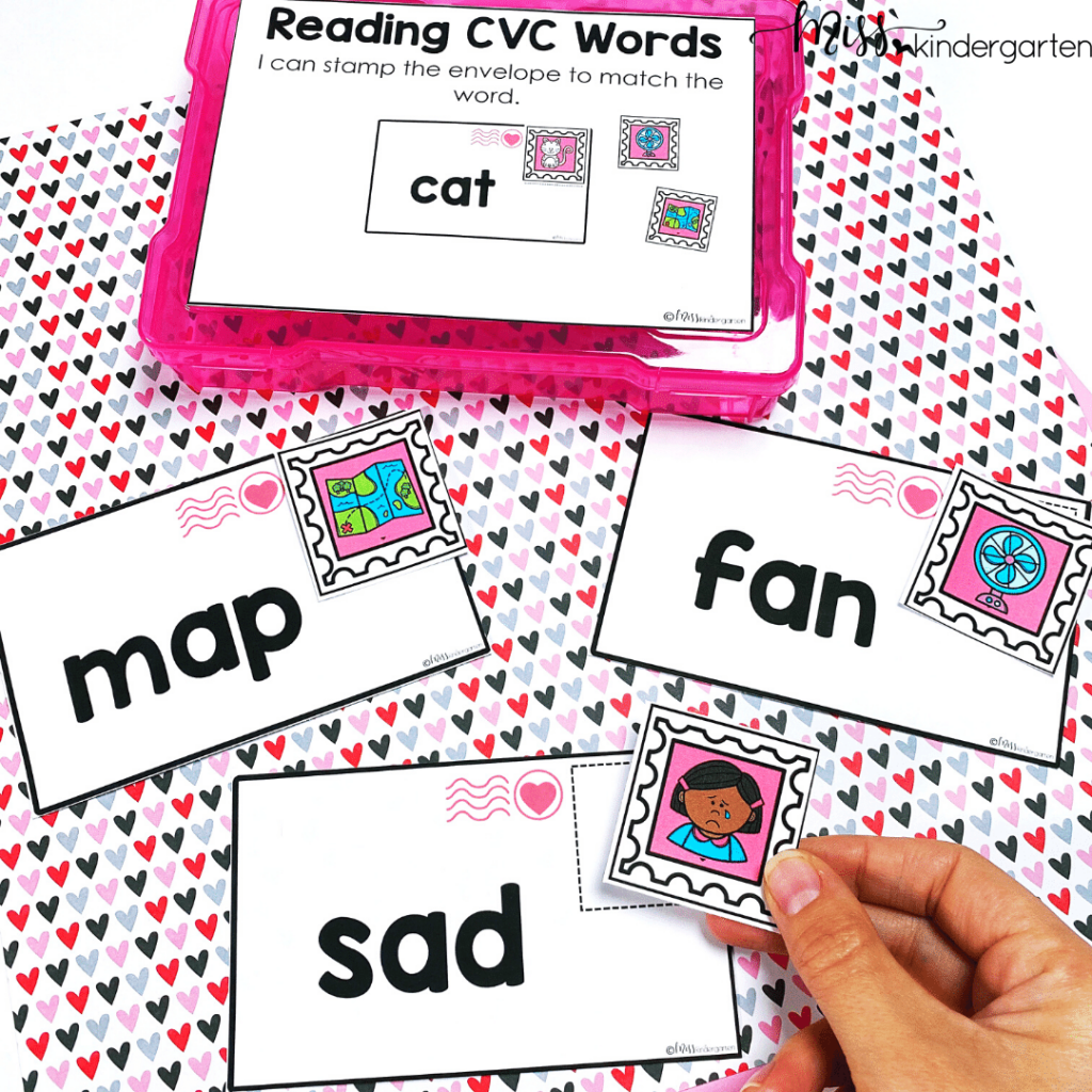 Help your students practicing blending CVC words as they learn to read with this February center