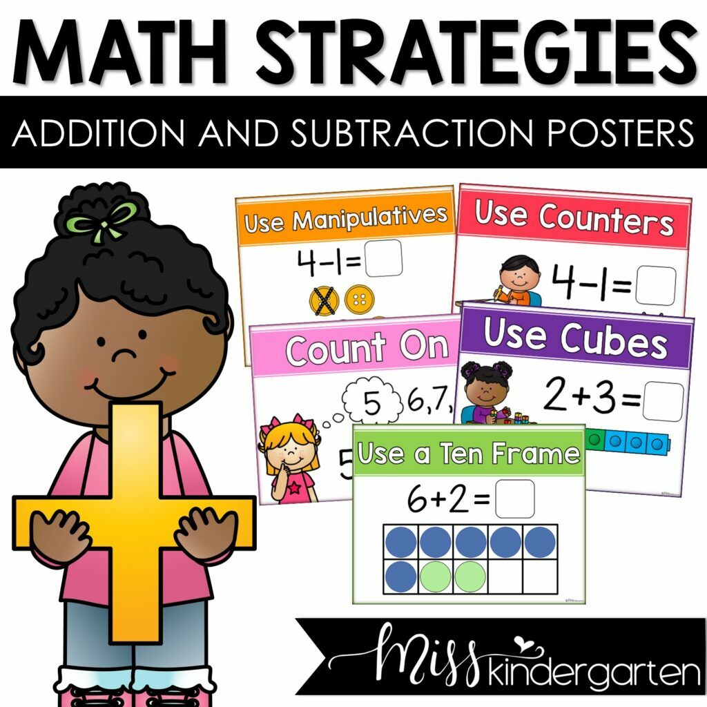 These math strategies posters are a colorful way to introduce your kindergarten math skills before working on math task cards like the addition and subtraction task cards.