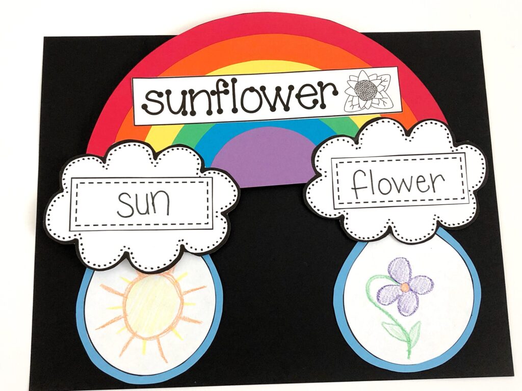 Rainbow compound word craft for the word "sunflower"