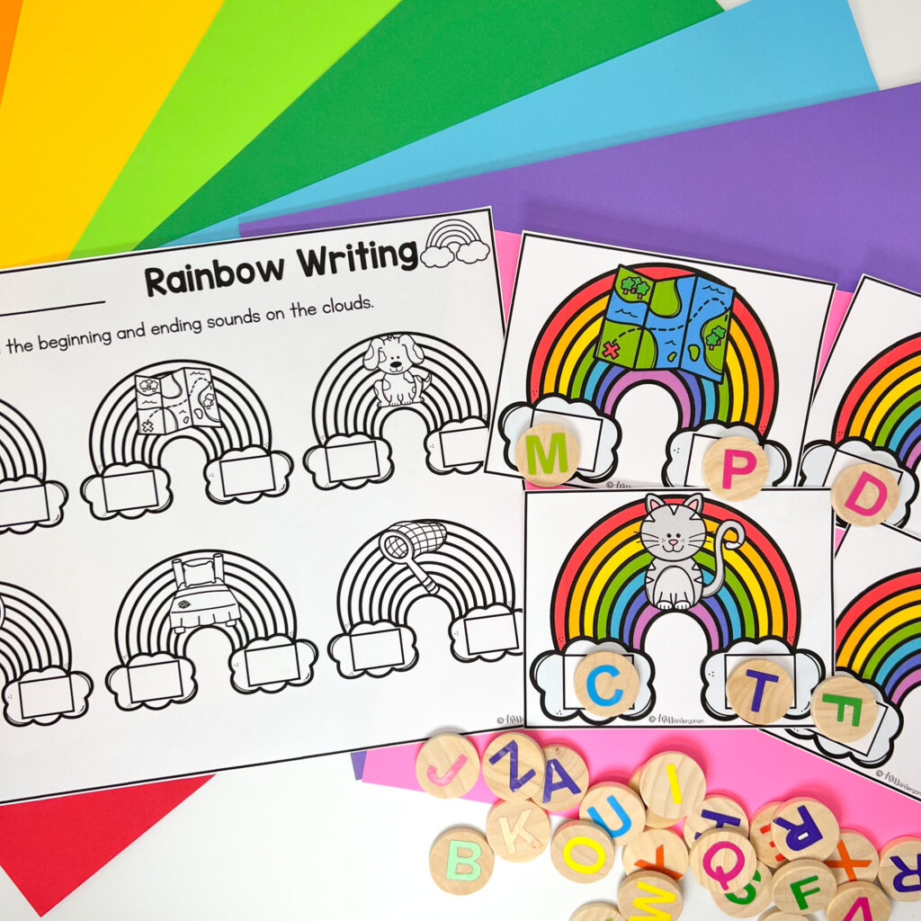 Rainbow Writing St. Patrick's Day center being used with letter tokens.