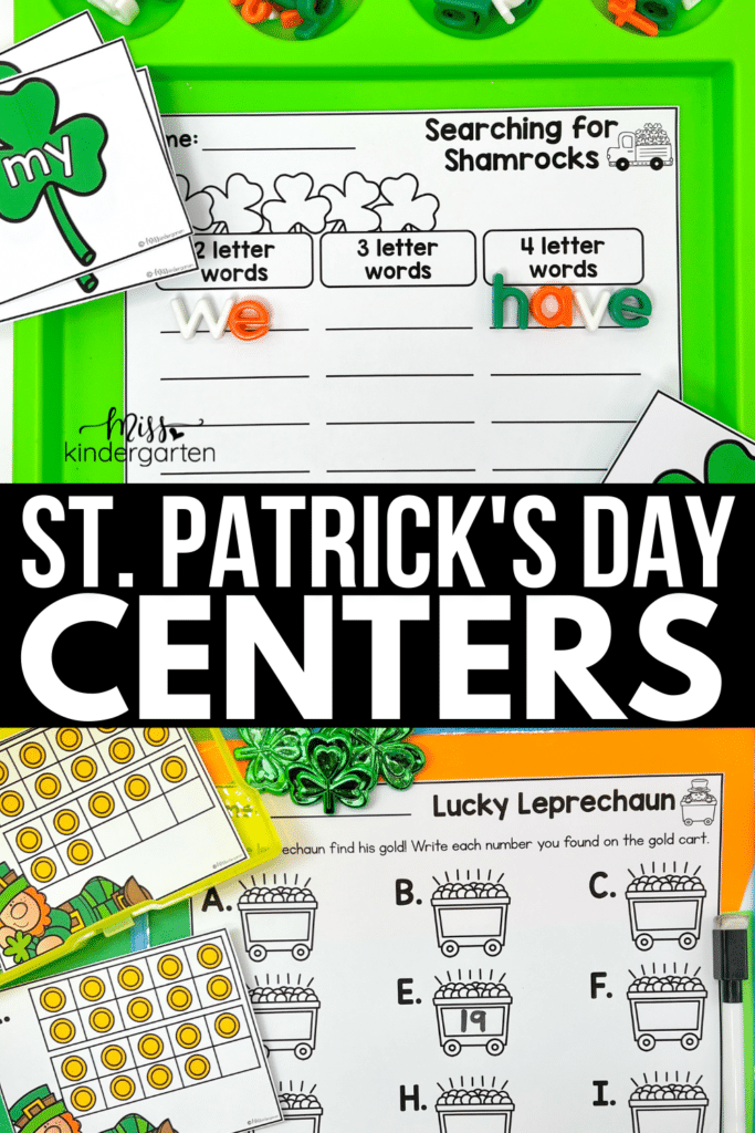 Two St. Patrick's Day centers in use, one for literacy and one for math.