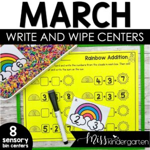 March Kindergarten Centers Write and Wipe Activities & Sensory Bins