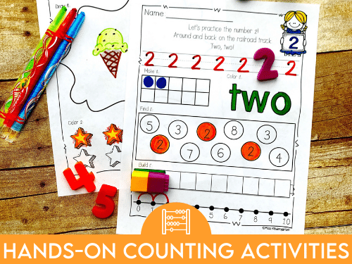 Education game for children fun addition by counting and tracing