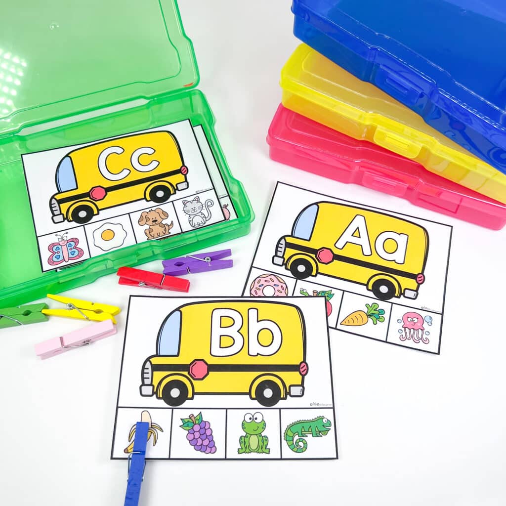 A school bus theme clothes pin activity