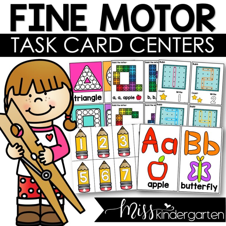 Fine Motor Centers Kindergarten Task Cards Activities - Miss Kindergarten