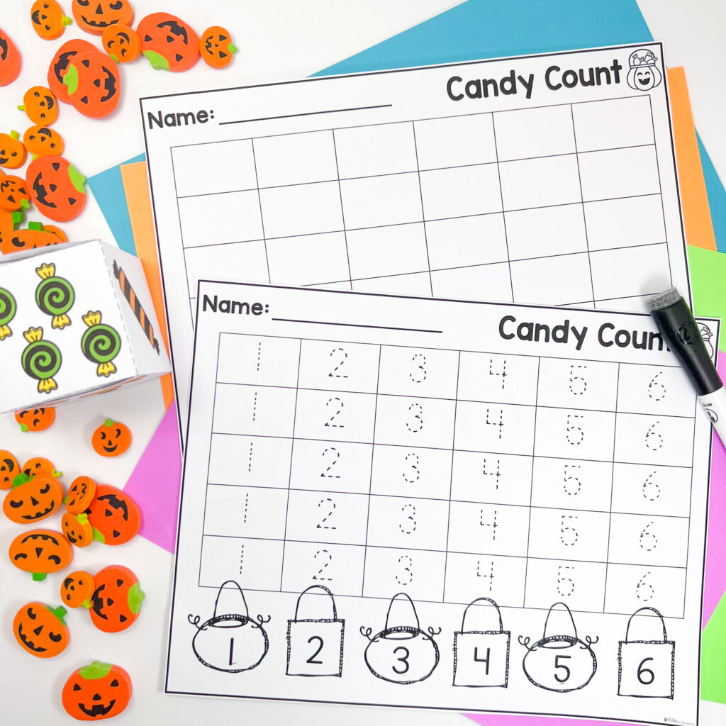 Two recording sheets for a candy counting activity