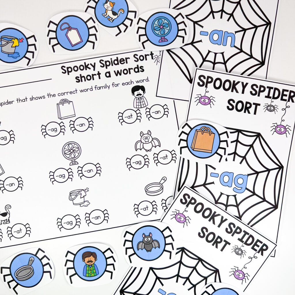 Spooky spider sort activity for word families