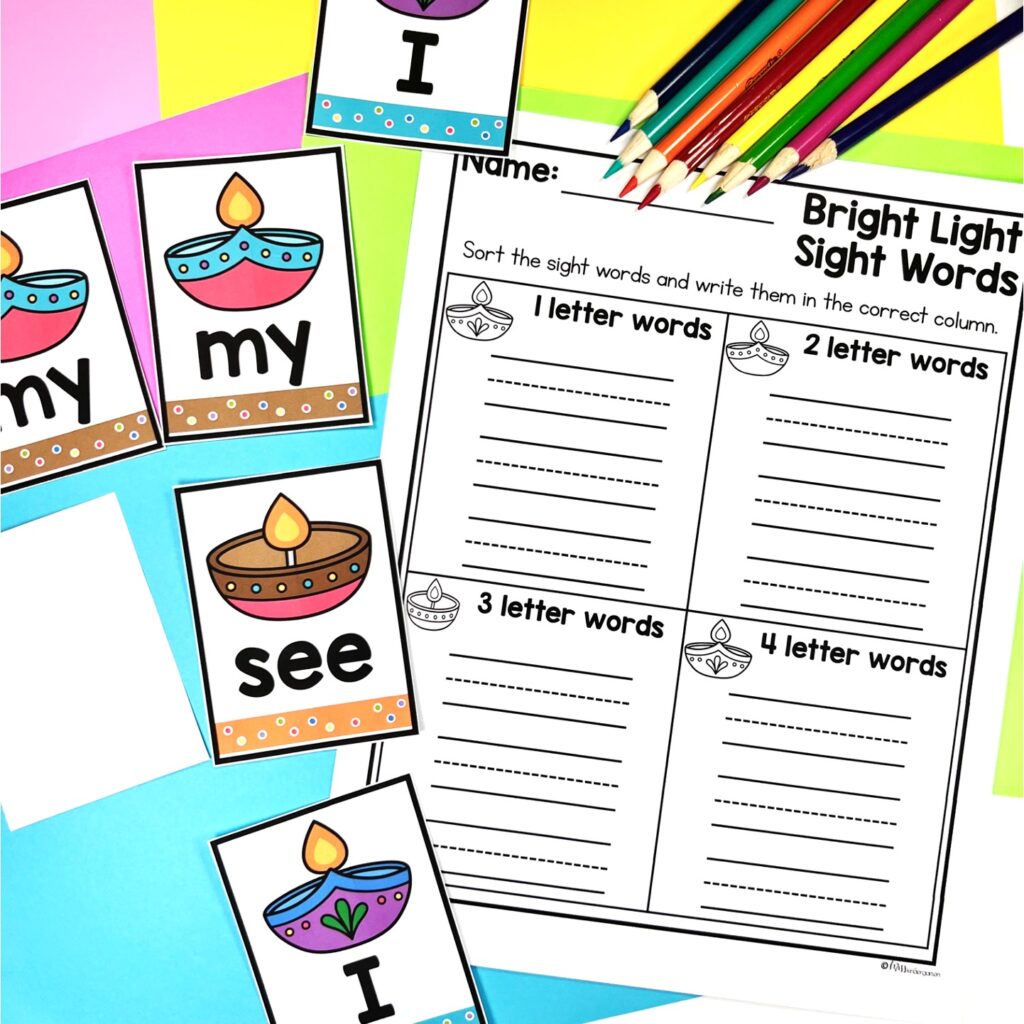 A Diwali themed sight word activity