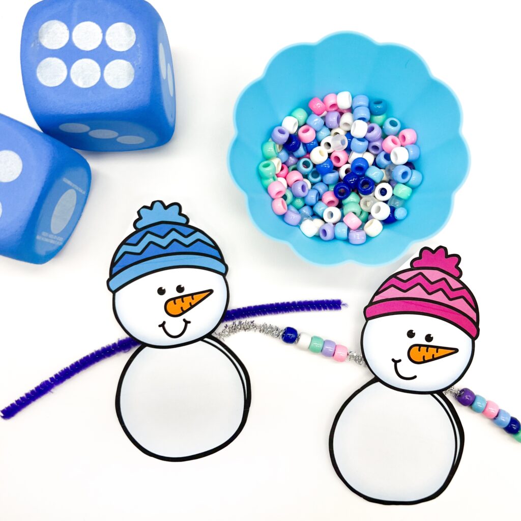 Adding beads to snowman arms