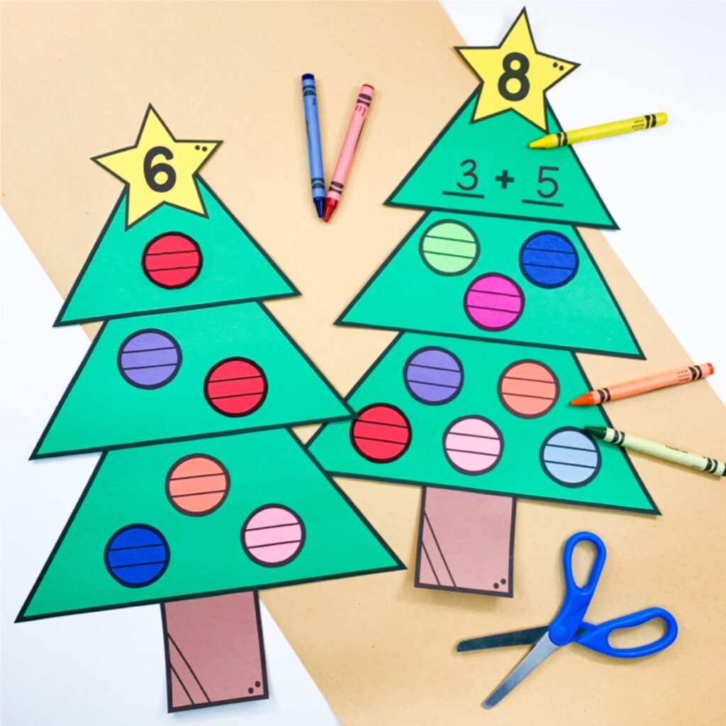 christmas tree craft for fine motor practice and addition concepts