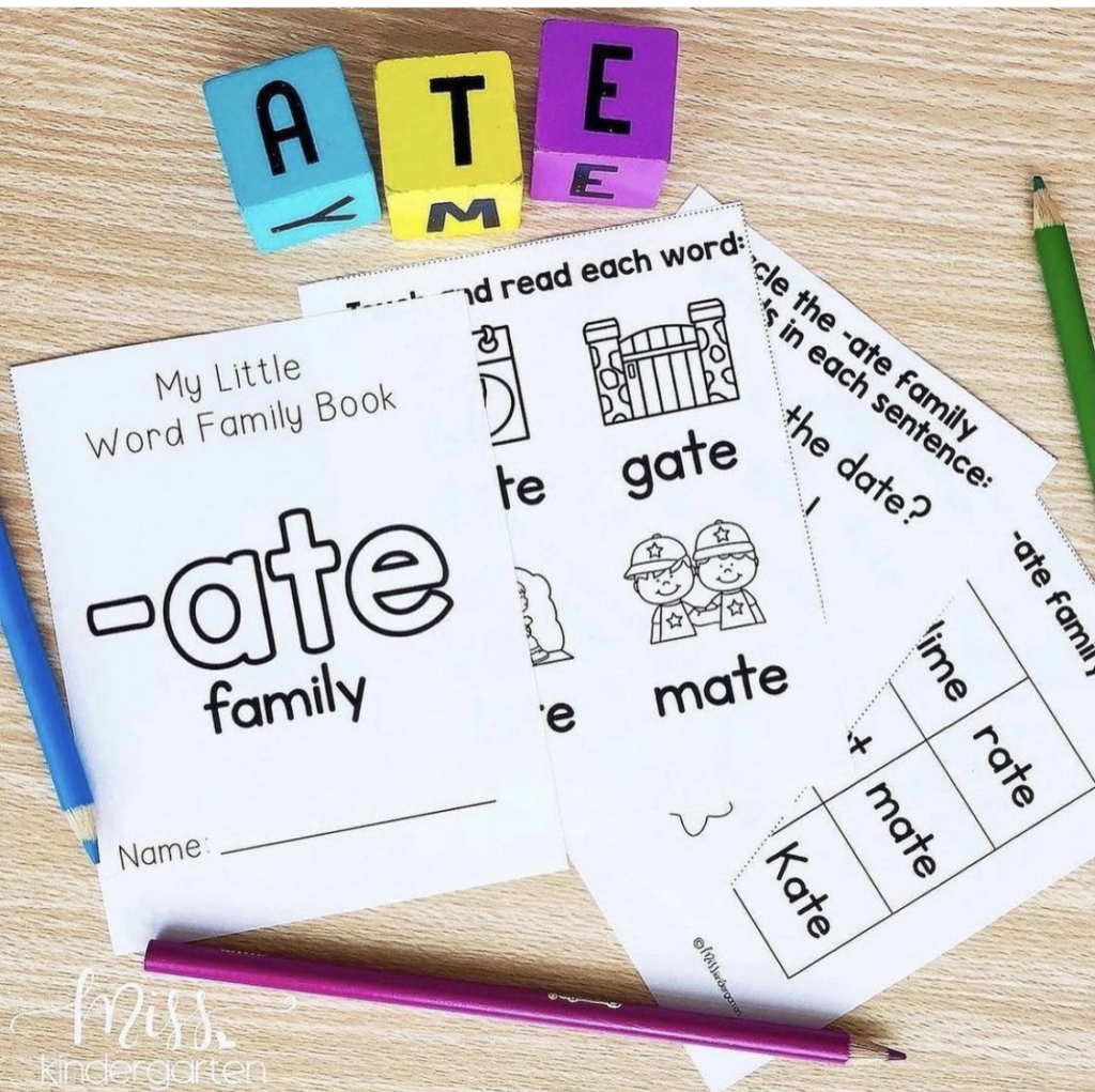 Pages of an -ate word family book