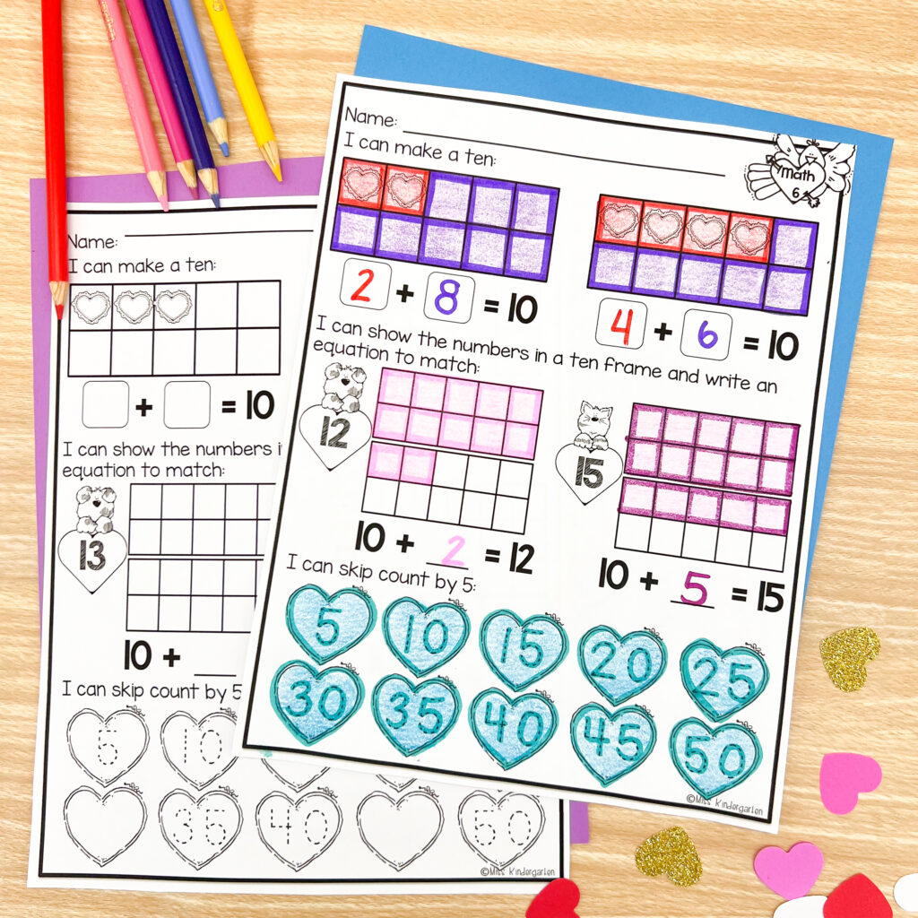 Two completed math morning work printable