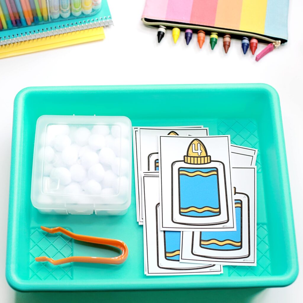 Glue bottle themed counting task cards