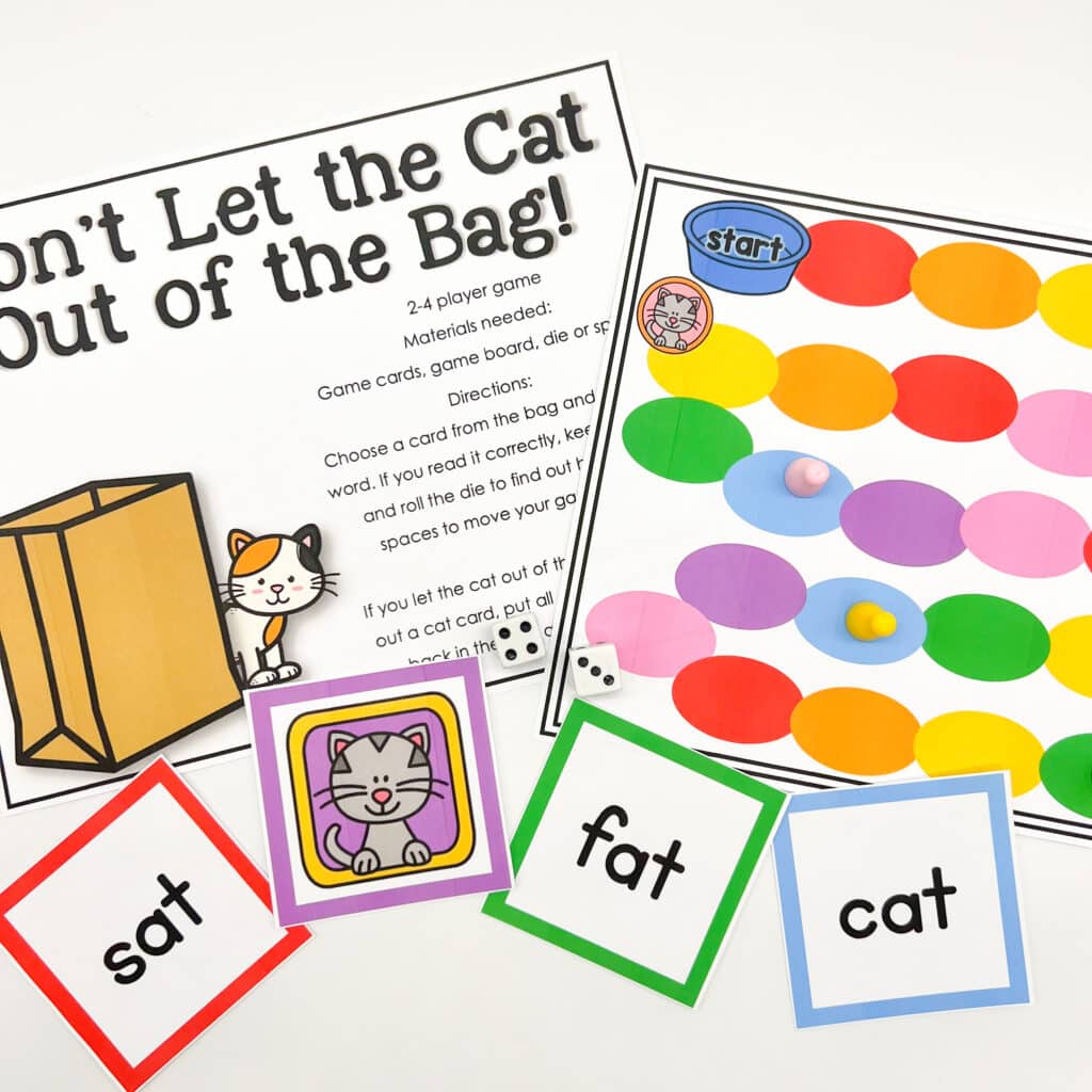 Cat themed CVC word board game