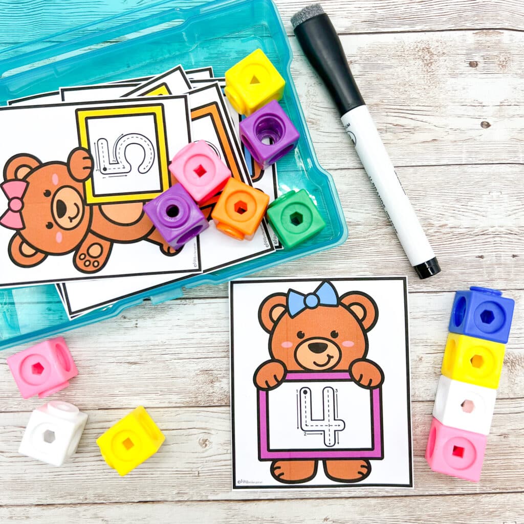 A teddy bear task card and block counting activity