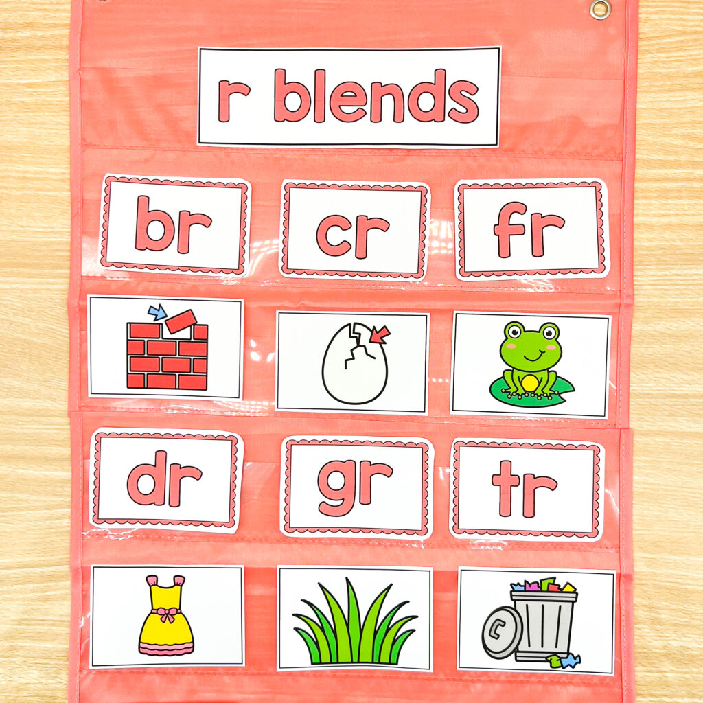 Consonant blend picture cards in a pocket chart