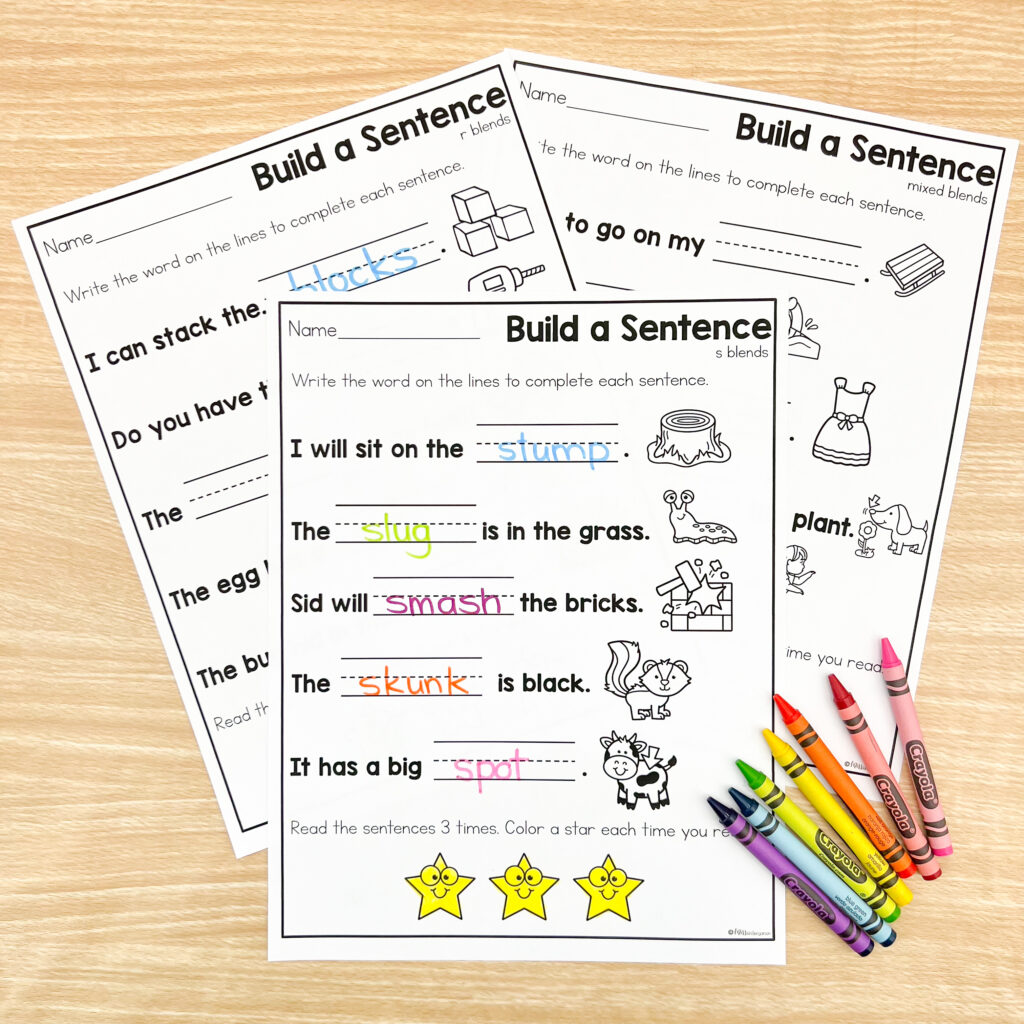 Sentence building worksheet