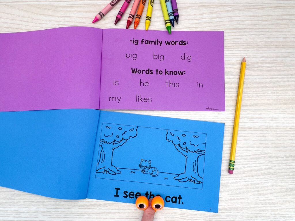 A decodable reader open to a word list page