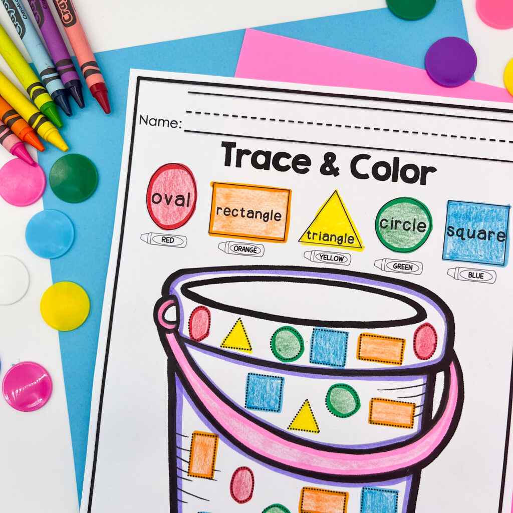 Trace and color shape worksheet