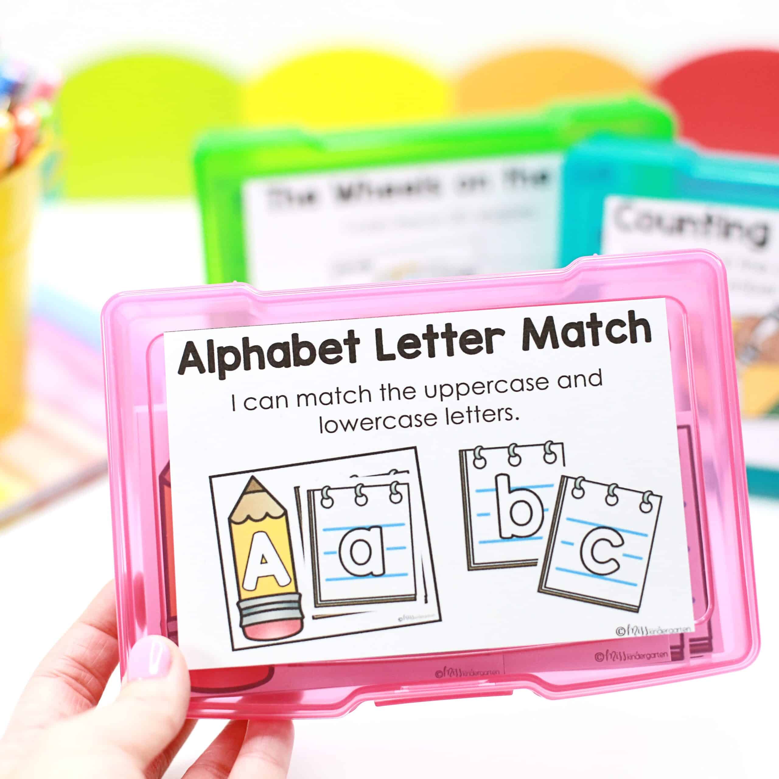 Alphabet letter match center in a task card box