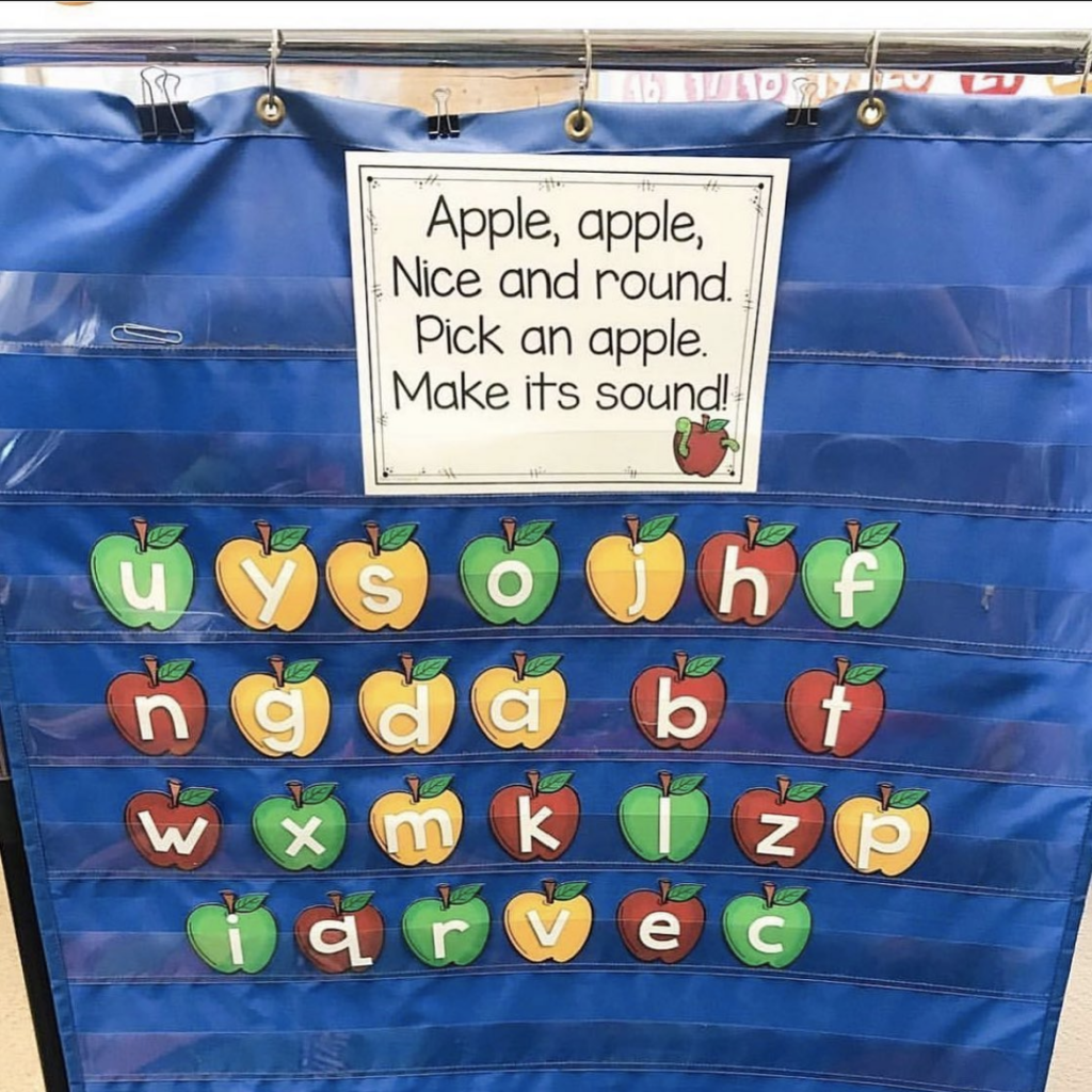Apple letter activity in a pocket chart