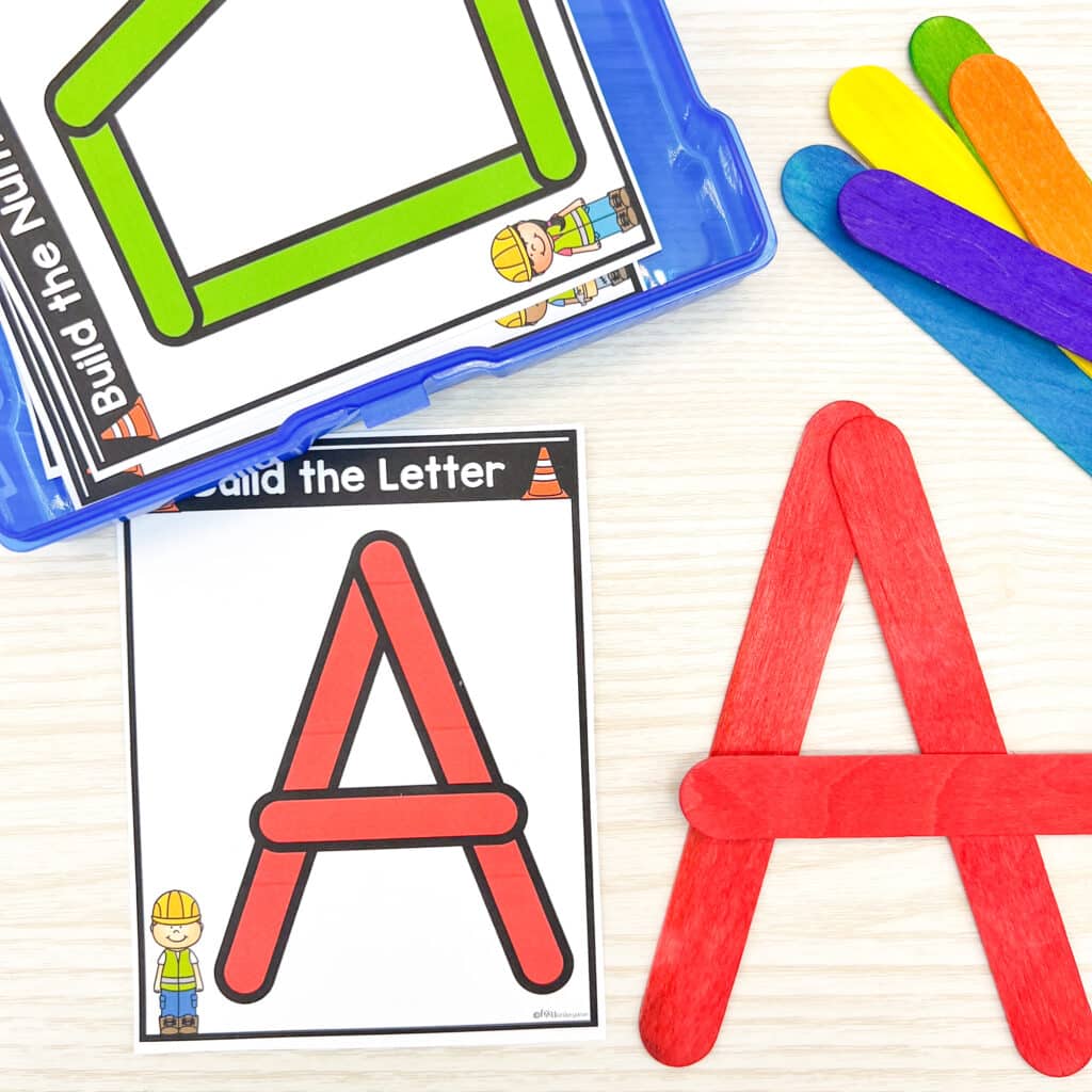 Creating the letter A with popsicle sticks