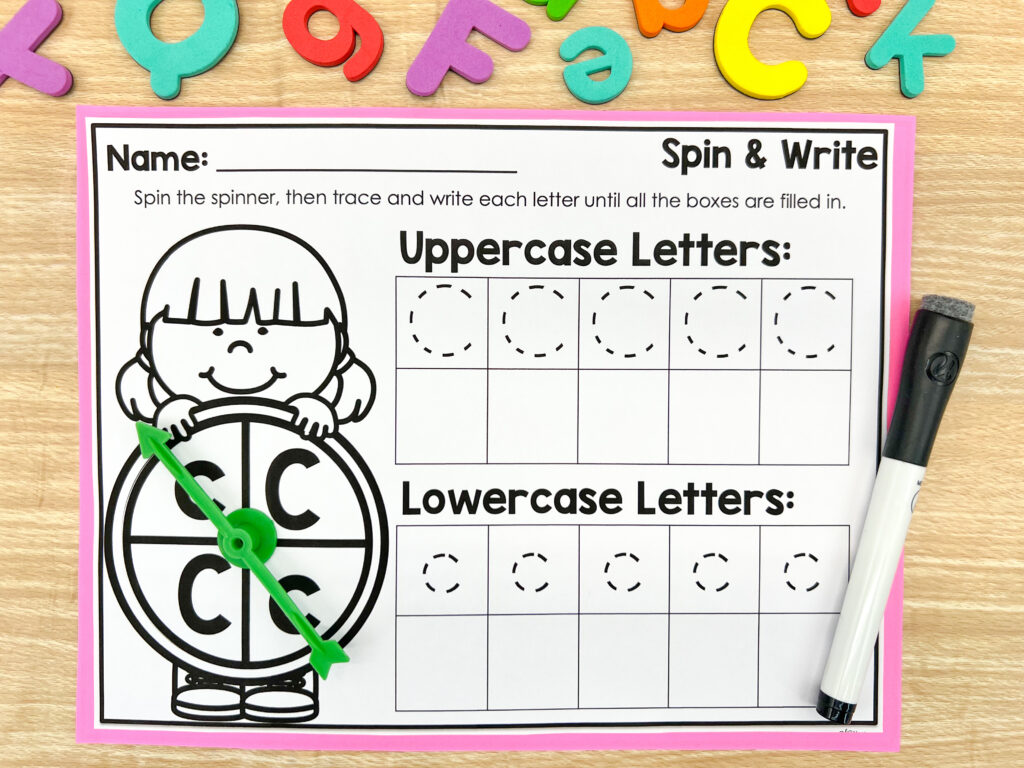 Spin and write worksheet for the letter C