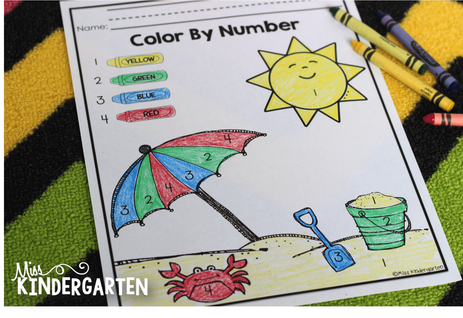 Beach theme color by number worksheet
