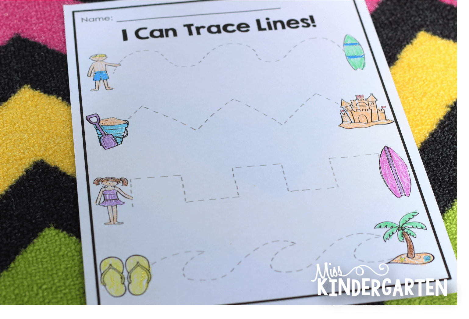 I Can Trace Lines! worksheet with a summer theme.