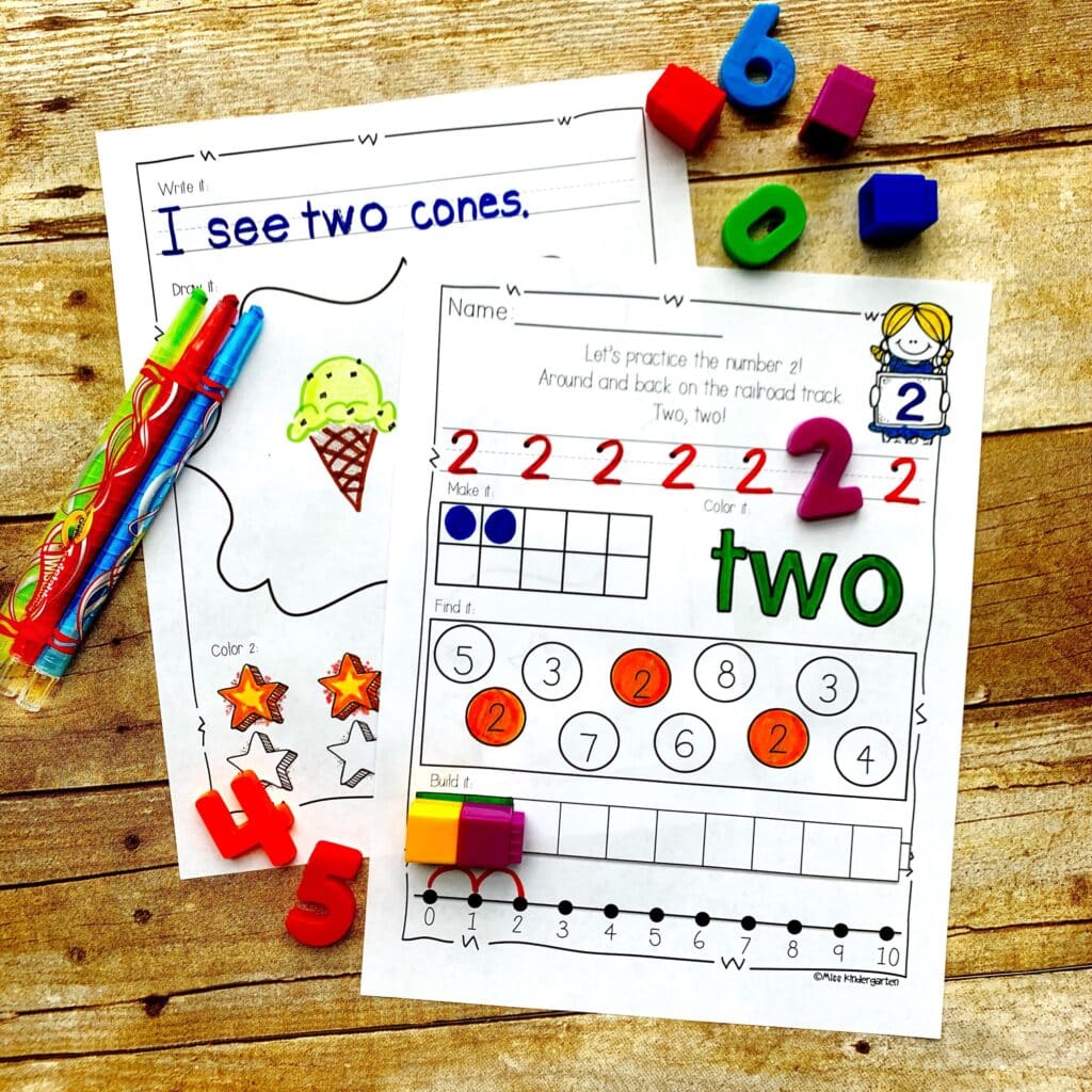 Two counting worksheets for the number two.