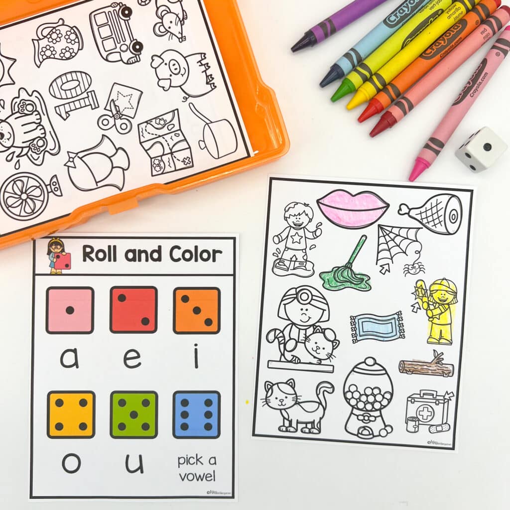 Roll and color CVC word activity