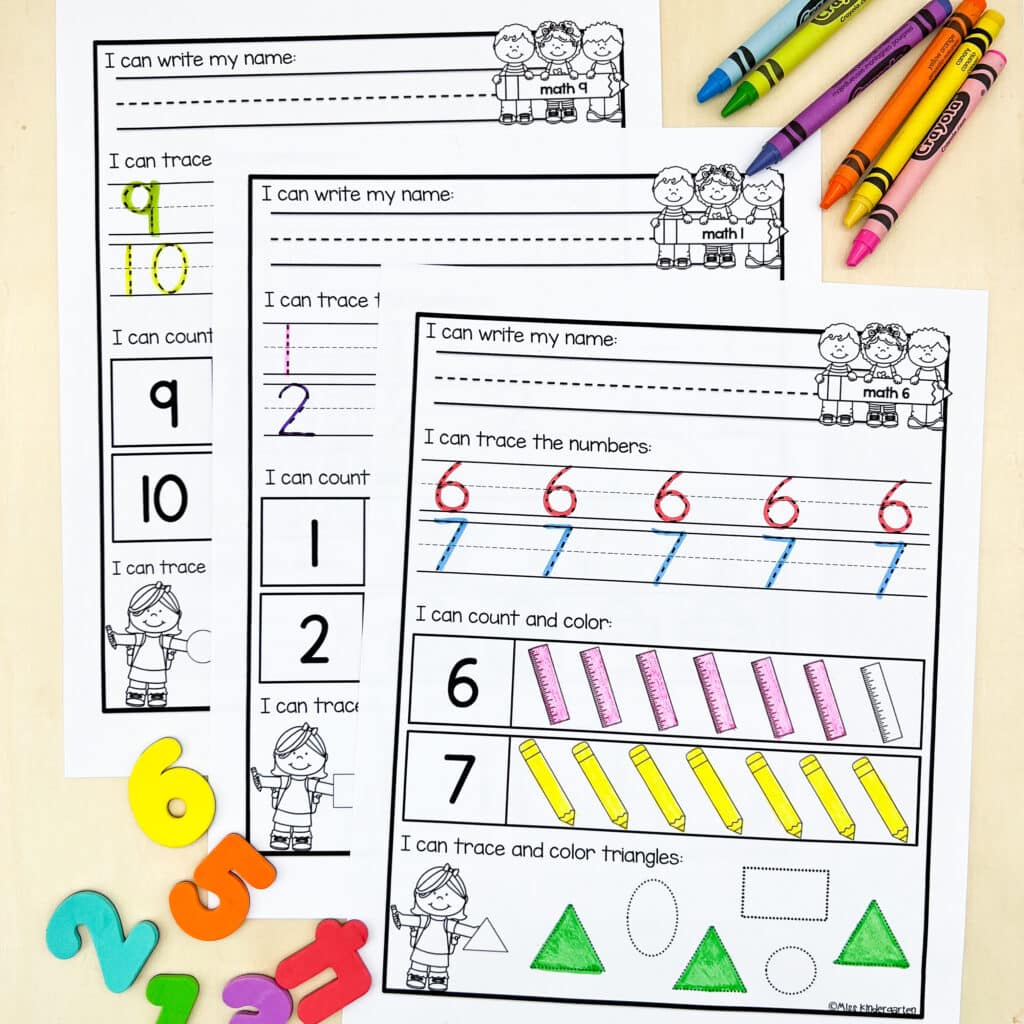 Math morning work printables with counting and shape practice