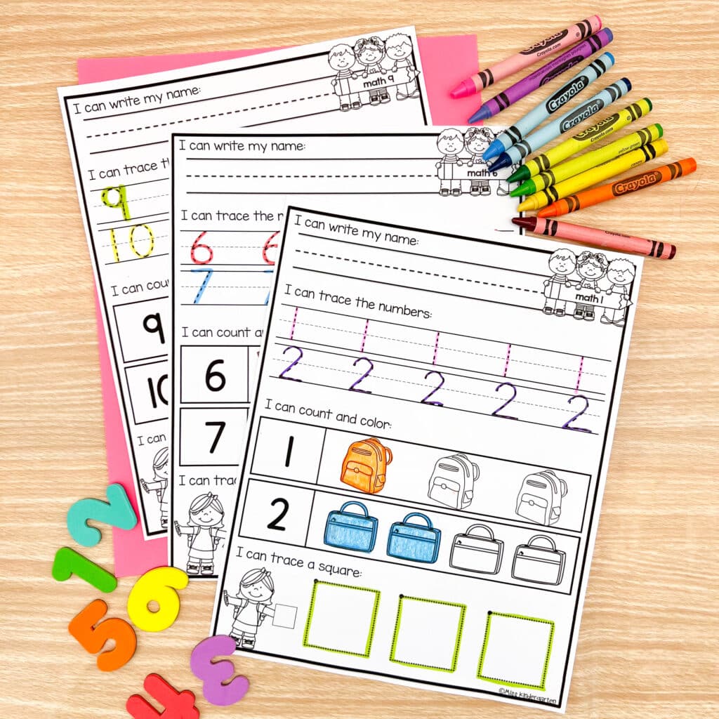 Three math morning work printables with shape practice
