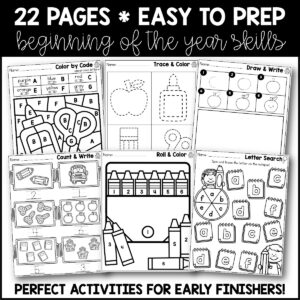 Back to School Activity Packet Kindergarten Early Finishers Activities ...