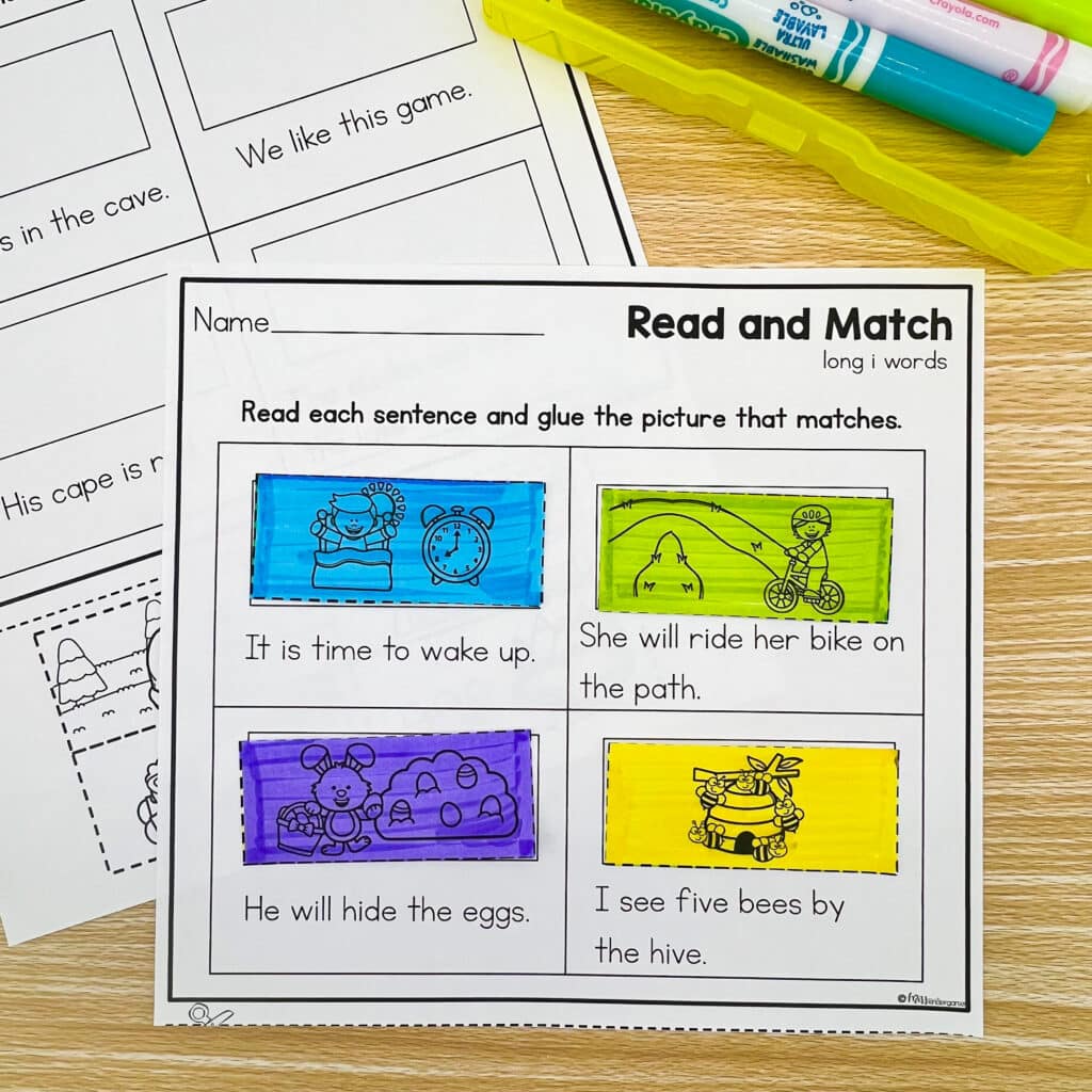 A sentence read and match activity for magic e words
