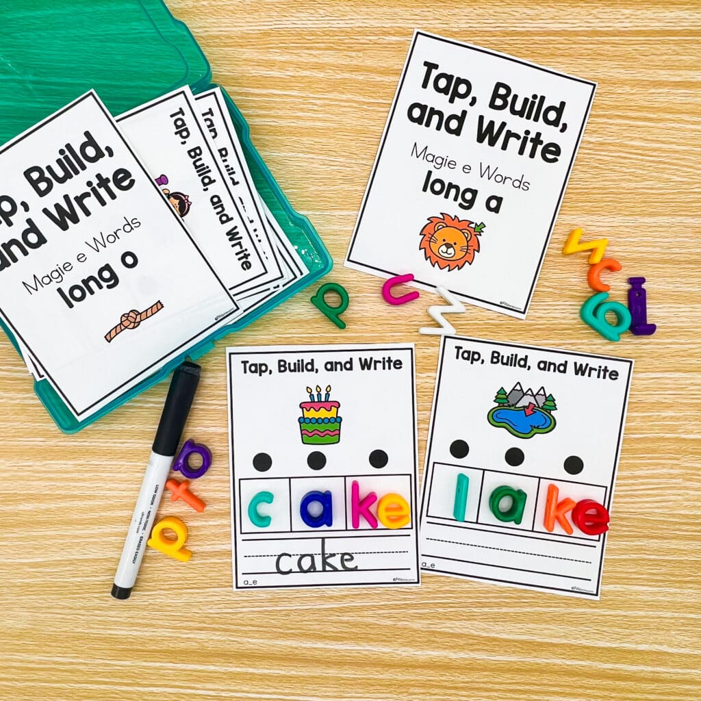 Tap, build and write task cards for CVCe words